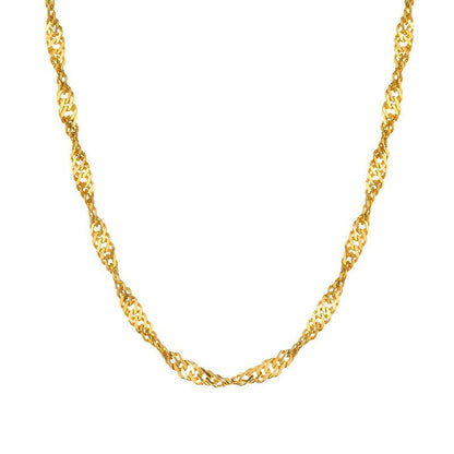 Gold Silver Necklace Chain With Adjustable Lobster Clasp, Diamond Cut Geometric Gold Beads Stationed on Dainty 2mm Cable Box Chain, 16 Inches Rolo Oval Figaro Link Singapore Chain. - color: Gold01