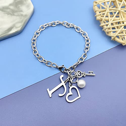Initial A-Z Bracelets Gift for Women Girls Stainless Steel Chain Bracelet 26 Alphabet Jewelry Gifts for Birthday Anniversary Letter Bracelet Monogram Gifts for Sister Friend Girlfriends Mom 8.26 Inch - color: T
