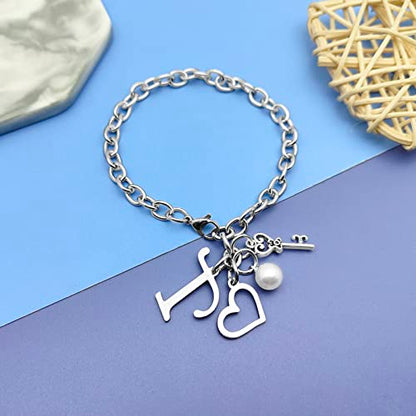 Initial A-Z Bracelets Gift for Women Girls Stainless Steel Chain Bracelet 26 Alphabet Jewelry Gifts for Birthday Anniversary Letter Bracelet Monogram Gifts for Sister Friend Girlfriends Mom 8.26 Inch - color: T