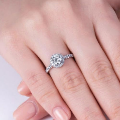 LUSHE Moissanite Engagement Ring 1-2CT D Color VVS1 Clarity 925 Sterling Silver with 18K White Gold Plated Solitaire Moissanite Wedding Promise Rings for Women - color: 005-1 Carat