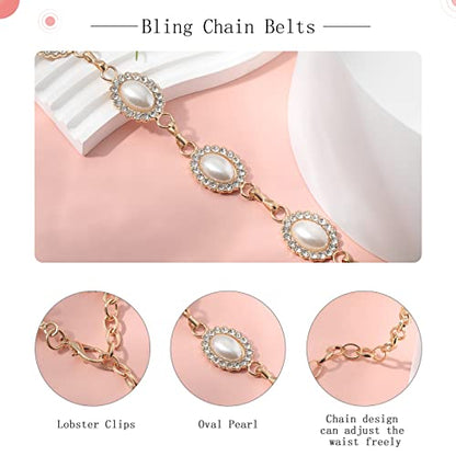 WELROG Metal Waist Chain Belt for Women - Pearls Gold Silver Chain Belts for Dresses Jeans - color: Oval Pearl - Gold