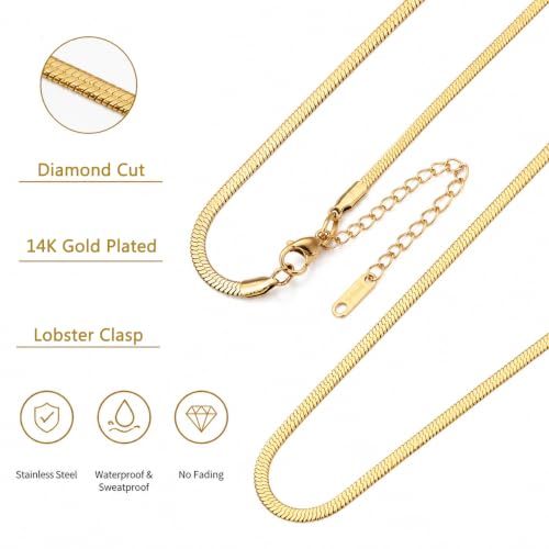 Birthstone Gold Collar Necklace, 14K Gold Herringbone Choker Necklace, Snake Chain Necklace for Women