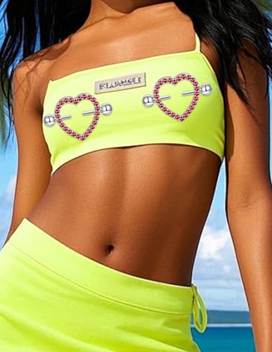 8 Pairs Nipple Rings 14G Stainless Steel Heart Cherry Apple Devil CZ Acrylic Ball Stud Barbell Tongue Rings Set Cute Nipplerings Piercing Jewelry for Women Red Silver Tone - color: Red1