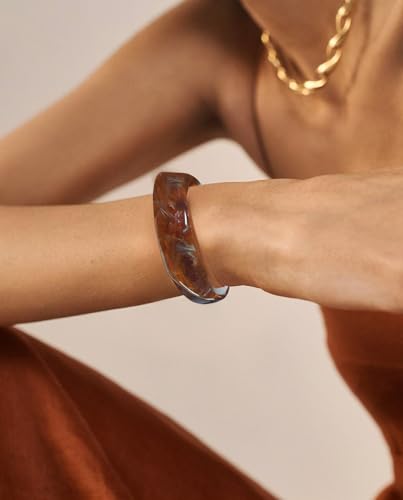 Chunky Acrylic Bangles Bracelets For Women Geometric Acrylic Resin Acetate Mottled Wide Bangle Bracelet Statement Colorful Bangles for Party - color: 02-brown bangle