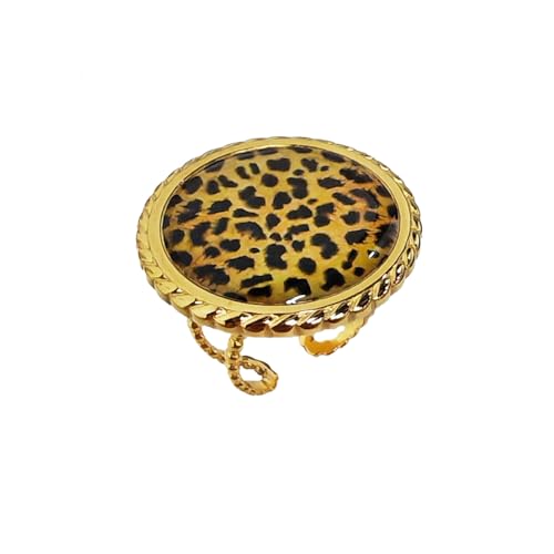 Vintage Round Coin Disic Leopard Print Ring for Women Trendy Geometry Adjustable Ring Unique Open Band Stainless Steel Gold-Tone Plated Comfort Fit Costume Jewelry Cocktail Party Prom Accessories