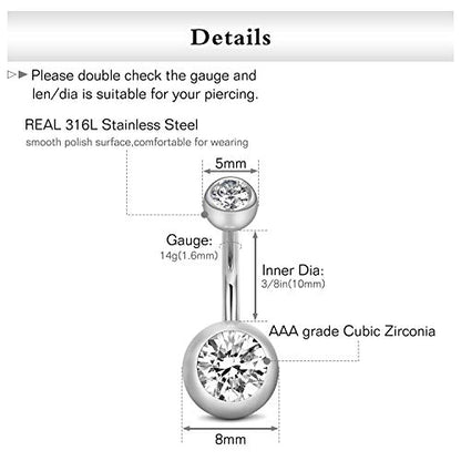 Belly Button Rings Stainless Steel 14G CZ Opal Navel Rings Barbells Women Girls Belly Piercing Jewelry - color: Silver color-Style E: 5 PCS