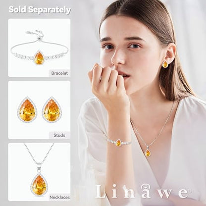 Linawe Crystal Chain Necklace for Women Trendy, Imitation Diamond Pendant, Statement Cubic Zirconia Boho Jewelry Set, 14K Gold/Rose Gold/Silver Birthstone Necklace - color: Silver,Nov