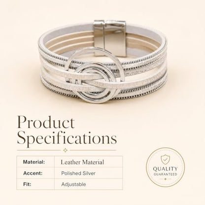 Leather Wrap Bracelets for Women Boho Layered Cuff Bracelets Bling Bohemian Jewelry - color: Boho White