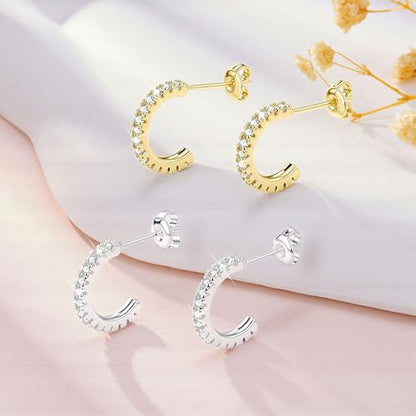Small Open Cubic Zirconia Hoop Earrings for Women Jewelry Gifts | Open Diamond Hoop Earrings Hypoallergenic Silver Small Half Hoop Earrings for Women Daily Wear - color: Silver