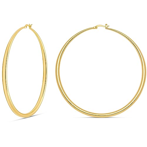 Milla Graduated Hoop Earrings for Women | Elegant Curved Profile, Comfortable Fit, Available in 14K Gold, Rose Gold, or Silver Plated Finish, Different Sizes - color: 14K Gold Plated / 3.4 in - XX-LARGE