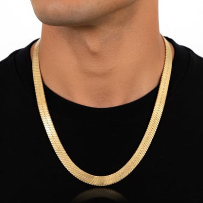 Herringbone Chain Necklace for Women Men 18K Gold Over Italian 925K Stamped Solid Sterling Silver, 3.4mm-5.5mm-7mm-9.4mm-11mm Wide Flat Snake Chain, Made in Italy - size: 16 Inch, style: WIDTH - 11MM