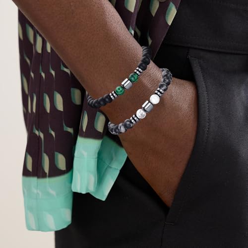 Mens Beaded Bracelets Set 8MM Tiger Eye Lava Stone Stretch Natural Stone Men's Bead Bracelet Mens Bracelet - color: 4, Black, White, Green, Gray Bracelet