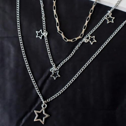 Gothic Necklaces for Women Cross Heart Pendant Layered Necklace Statement Jewelry Dark Romantic Gift for Halloween Parties - color: C4:star necklace