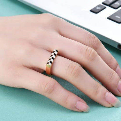 MYNENEY Stainless Steel Square Shape Signet for Men Statement Ring - color: B&W Lattice