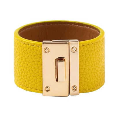Rantanto Leather Wrap Bracelets For Women Gold Twist Lock Buckle Wrist Cuff | PU leather,Skin-friendly,Boho Stackable Wristband,Fashion Daily Jewelry,Trend Casual Party Bangle,Fit For Birthday, Holiday - color: Wide Yellow