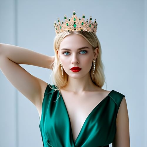 Tiaras and Crowns for Women Crystal Princess Tiaras Rhinestone Queen Crowns For Wedding Bridal Birthday Prom Pageant Party (Tiara 100) - color: Gold Green