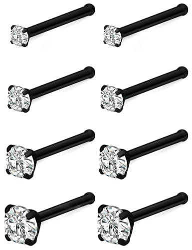 Hoeudjo Hypoallergenic Nose Rings Studs 24G Surgical Stainless Steel Cubic Zirconia Nose Studs for Women Men Screw & Bone & L Shaped Nostril Piercing Jewelry with 1.5mm 2mm 2.5mm 3mm CZ - color: black,nose bone studs