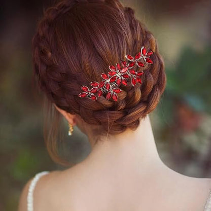 Red Wedding Crystal Hair Comb Elegant Bridal Wedding Hair Piece Teardrop Crystal Rhinestone Hair Accessories for Women Prom Party Photography - color: Red