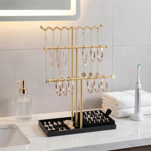 Jewelry Stand Holder Organizer, 3 Tier Bracelet Holder Display with Detachable Velvet Tray, Elegant Jewlery Tower for Display Bracelet, Necklace, Earrings, Rings (Black) - color: Black