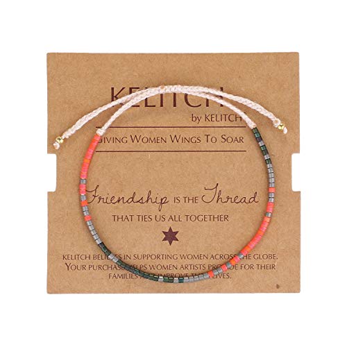 KELITCH Women Friendship Bracelet Seed Beads Miyuki Thin Strand Bracelets Adjustable Boho Jewelry - color: Red 88A