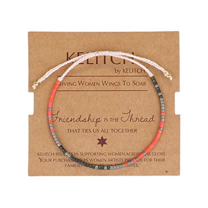 KELITCH Women Friendship Bracelet Seed Beads Miyuki Thin Strand Bracelets Adjustable Boho Jewelry - color: Red 88A