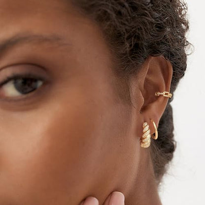 Women Gold Earrings Huggie Hoop Cubic Zirconia 14K Gold Plated Small Simple Hypoallergenic Everyday Jewelry - style: Croissant
