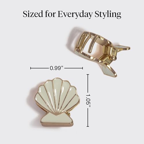 Kitsch Clam Shell Small Hair Clips - Elegant Gold and Pearlized Cream, 2pcs | Beach-Inspired Cute Metal Hair Clips For Women – Stylish, Strong Hold, Comfortable Wear – Daily Hair Accessories