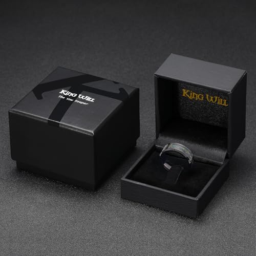 King Will Mens Galaxy Tungsten Wedding Band | 6mm/8mm, Beveled Edge, Comfort Fit, Durable, Sandstone Opal Inlay Polished, Everyday Wear - color: Blue&Green&Gold