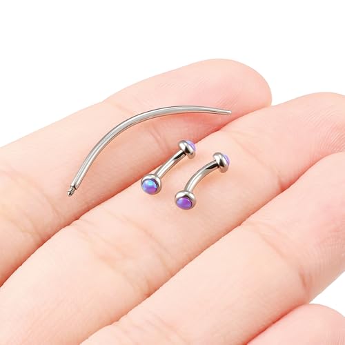 F136 Titanium 16g 6/8/10mm Opal Eyebrow/Rook/Snug/Vertical-Labret/VCH/Snake-Eyes/Anti-Tragus/Christina/Daith/Belly-Button/Bridge/Hood/Surface Curved Barbell Piercing Jewelry for Women Men - color: Purple, size: 6mm=1/4in