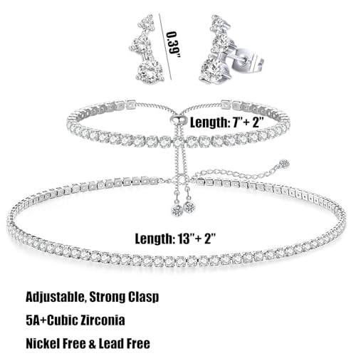 Crystal Wedding Jewelry Set, Necklace Earrings, for Accessories | Silver jewelry design, suitable almost occasions, non fading, non oxidizing, Valentine's Day gift, wedding jewelry sets - color: D