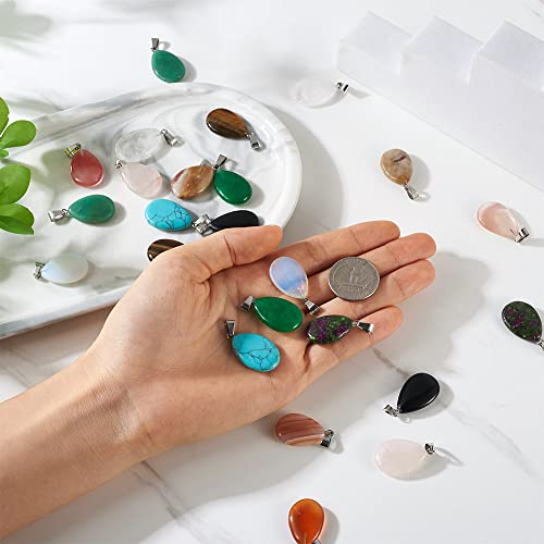 24pcs Teardrop Shaped Stone Pendants 12 Styles Natural & Synthetic Gemstone Charms Mixed Healing Chakra Crystal Pendant for Stone Jewelry - color: 1-Mixed Color-Teardrop-12 Styles