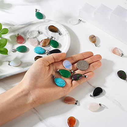 24pcs Teardrop Shaped Stone Pendants 12 Styles Natural & Synthetic Gemstone Charms Mixed Healing Chakra Crystal Pendant for Stone Jewelry - color: 1-Mixed Color-Teardrop-12 Styles