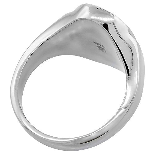 Sabrina Silver Surgical Stainless Steel Oval Signet Ring Solid Back Flawless Finish 5/8 inch sizes 5 to 10