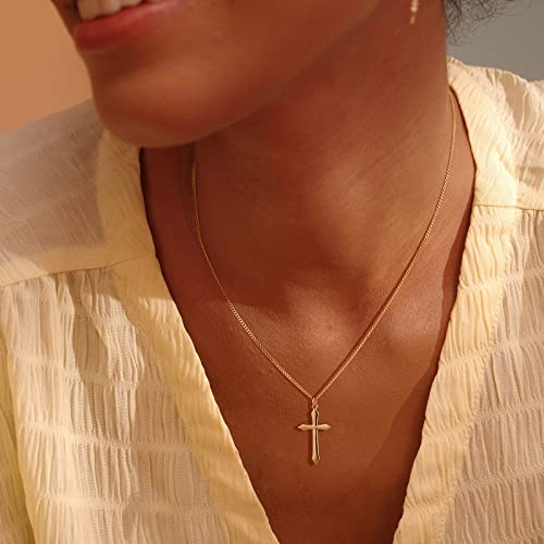 Fettero Cross Necklace for Women Faith Pendant 14K Plated Dainty Chain Necklaes Minimalist Simple Tiny God Lords Prayer Religious Jewelry - style: Blank Cross