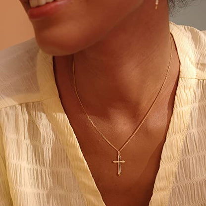 Fettero Cross Necklace for Women Faith Pendant 14K Plated Dainty Chain Necklaes Minimalist Simple Tiny God Lords Prayer Religious Jewelry - style: Blank Cross