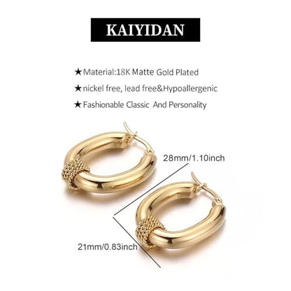 2 Pairs Gold/Silver Hoop Earrings For Women Set Trendy,14K Plated Gold Chunky Huggie Hoop Earings Pack,Oval Twisted Statement Silver Hoops,Fashion Jewelry Gift - color: 13) oval chunky hoop