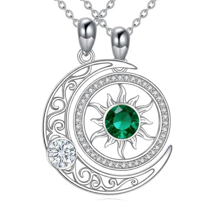 Couples Necklace for 2 Sun and Moon Pendant Matching Jewelry Anniversary Birthday Gifts for Couples BFF - color: April&May
