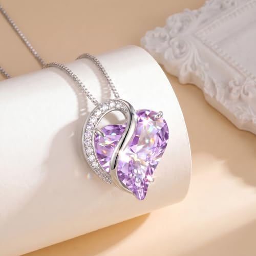 Crystal Heart Necklace for Women - Quietrose Faceted Crystal Heart Pendant with Sparkle Accents, Silver-Tone Curved Frame, 0.85" x 0.73", 18+2" Adjustable Chain, Elegant Gift for Her - color: Lavender - Tranquil Bloom