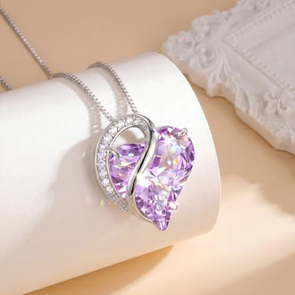 Crystal Heart Necklace for Women - Quietrose Faceted Crystal Heart Pendant with Sparkle Accents, Silver-Tone Curved Frame, 0.85" x 0.73", 18+2" Adjustable Chain, Elegant Gift for Her - color: Lavender - Tranquil Bloom