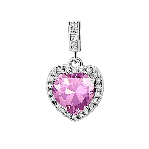 KunBead Dangle January-December Birthstone Love Heart Birthday Charms Compatible with Pandora Charm Bracelet Necklace - color: October