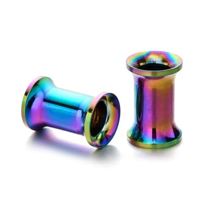 B BodyPJ Sparkles 6Pairs-Mix Color Surgical Steel Piercing Hollow Tunnel Ear Plugs Expander Gauges - size: 5mm