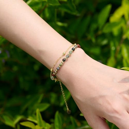 Farfume Crystal Beaded Bracelets for Women 4mm Natural Stone Jewelry Gifts | Natural Beads Gemstone,Handmade,Helper Tool,Yoga Protection,Hypoallergenic,Durability Wear - color: African Bloodstone-Courage & Vitality