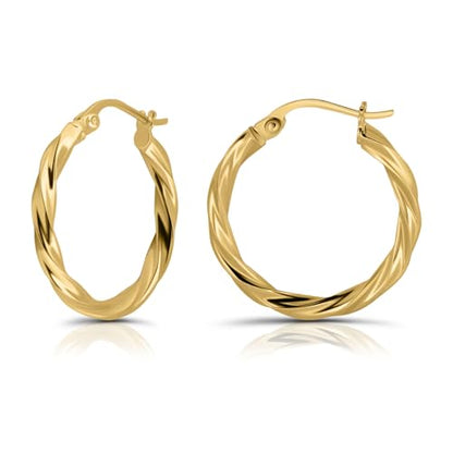 Hoops & Loops 925 Sterling Silver Twisted Hoop Earrings for Women - Hypoallergenic 14K Gold, Rose Gold, Black Flash Plated 2mm Thin Twist Design Round Click-Top Hoops, 15/20/25/30/35/40/50/60mm - color: Gold-20mm (0.78 inch)
