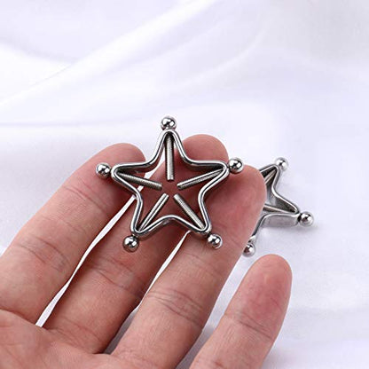 1 Pair Adults Non-Piercings Nipple Shield Adjustable Body Piercing Geometric Stars Nipple Clamp Ring Body Jewelry - color: #1 Silver