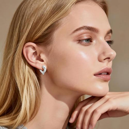 Heart Shaped Hoop Earrings for Women | 14k Gold Silver Plated, Small Heart Earring, Huggie Hoops, Lightweight, Jewelry Gifts - color: 01Heart-Silver