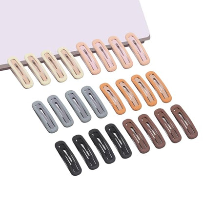24 Pcs Rectangle Snap Hair Clips for Women Girls, 2.7 inch Large No Slip Neutral Matte Metal Hair Barrettes for Thick Thin Fine Hair - color: Black/Brown/Khaki/Grey/Pink/Beige