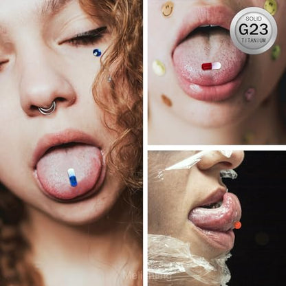 Melighting 10pcs Titanium Pill Tongue Ring 14G Titanium G23 Pill Tongue Piercing Jewelry Uv Shaped 14mm Tongue Barbell with Colorful Ball Tongue Jewelry for Women