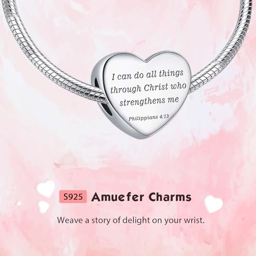 S925 Bead Pendant Charms for Bracelets Necklaces, Compatible with Pandora, Jewelry Making DIY - style: Christians-Bible Verse 4:13-I can do all things through Christ who strengthens me