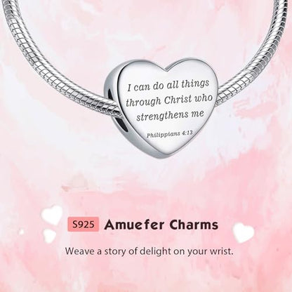 S925 Bead Pendant Charms for Bracelets Necklaces, Compatible with Pandora, Jewelry Making DIY - style: Christians-Bible Verse 4:13-I can do all things through Christ who strengthens me