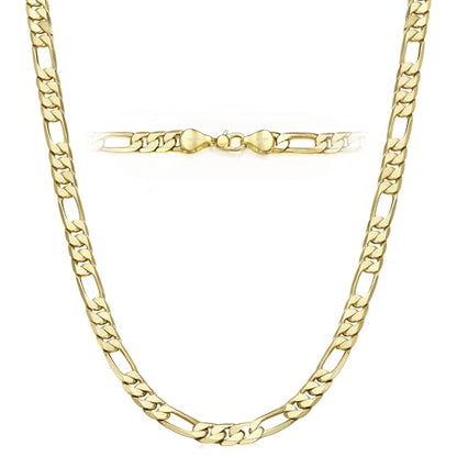 Gold Necklace for Women & Men,14k Gold Figaro Chain Necklace Chunky Statement Dainty Trendy Charm Necklace Jewelry Gifts Size 18-24 Inches Simple Unisex Cadenas De Oro Para Mujer 14k - size: 8MM